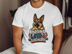 German Shepherd with text "Loyal Loud & Judging You" on white t-shirt.