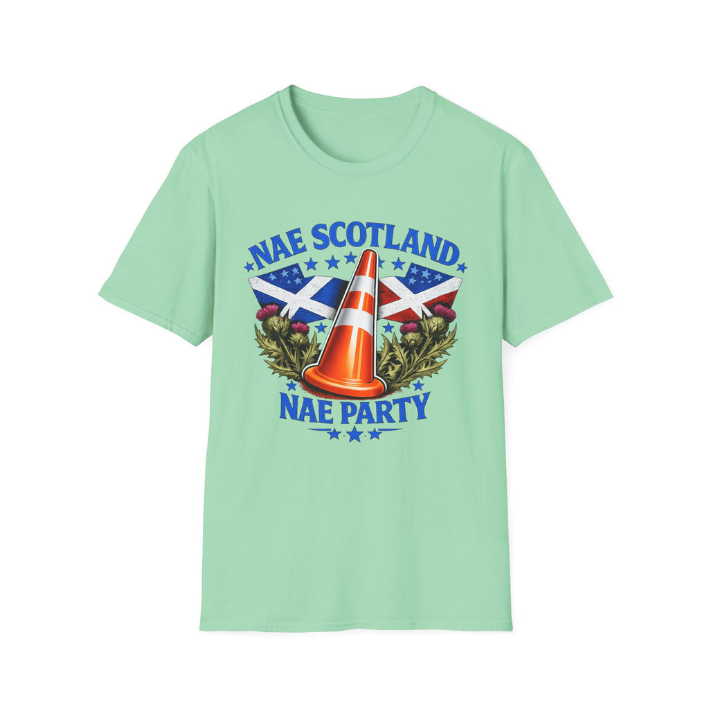 Nae Scotland, Nae Party – Scottish-American Thistle Cone T-Shirt