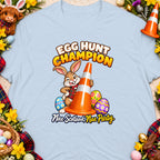 Easter bunny with cone and eggs, "Egg Hunt Champion" and "Nae Scotland, Nae Party." text.