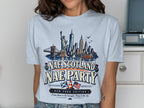 Light blue t-shirt with New York landmarks and "Nae Scotland Nae Party" text.