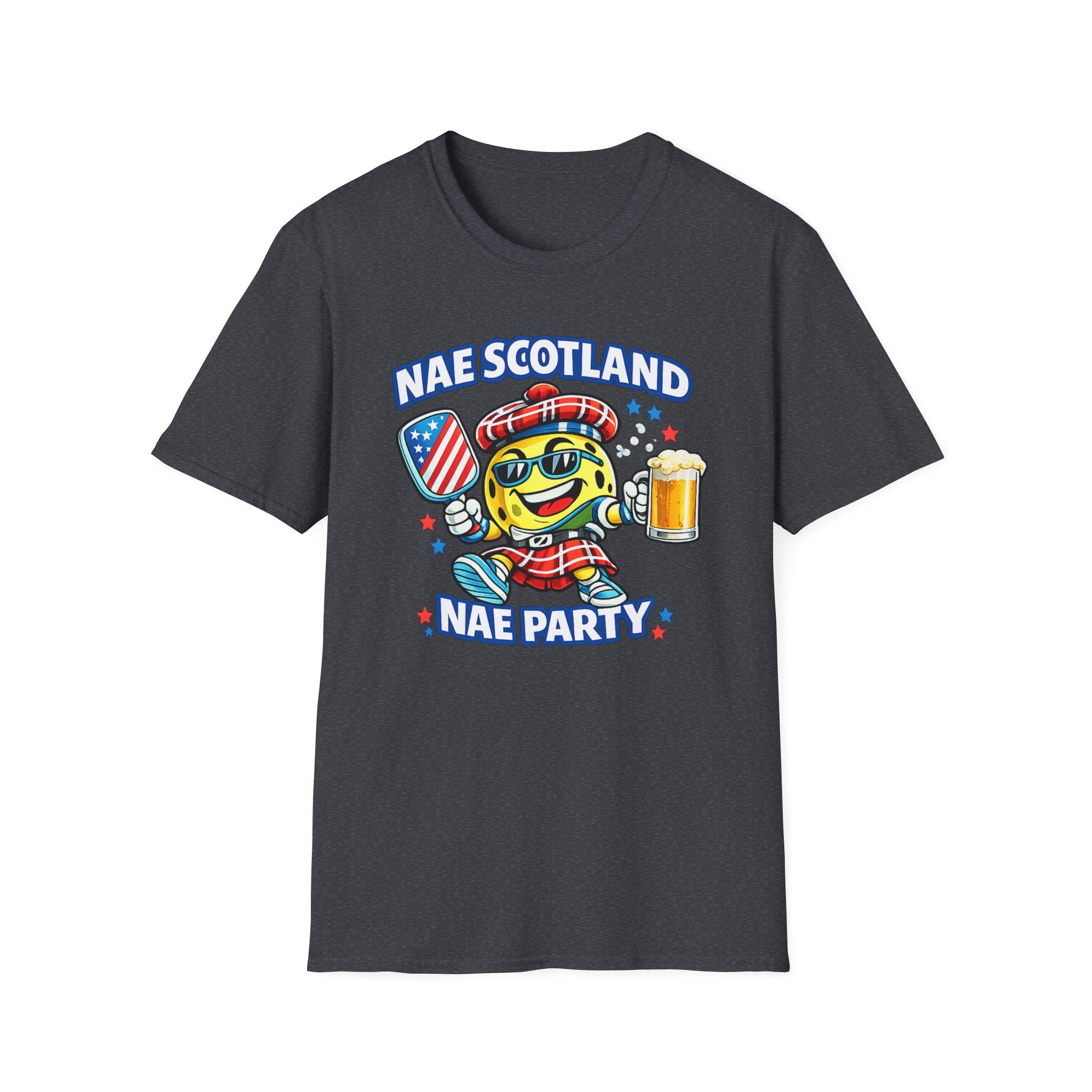 Nae Scotland, Nae Party – Tartan Pickleball Mascot T-Shirt