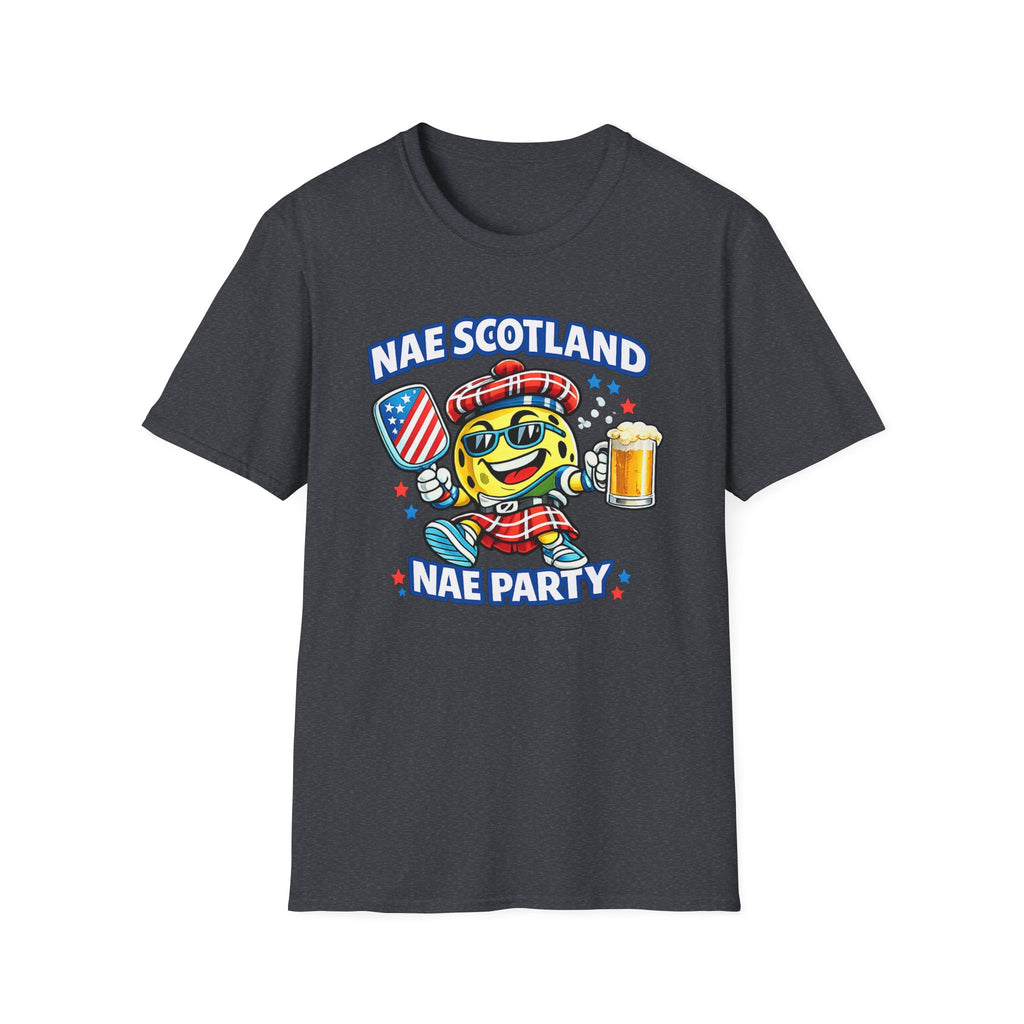Copy of Nae Scotland, Nae Party – Tartan Pickleball Mascot T-Shirt