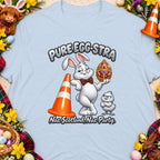 White Easter bunny with ornate egg, orange cone, and chick text "Pure Egg-stra Nae Scotland, Nae Party."