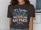 Denver cityscape with mountains, "Nae Scotland Nae Party" text, "Denver Edition" and "Mile high air. Party anywhere."