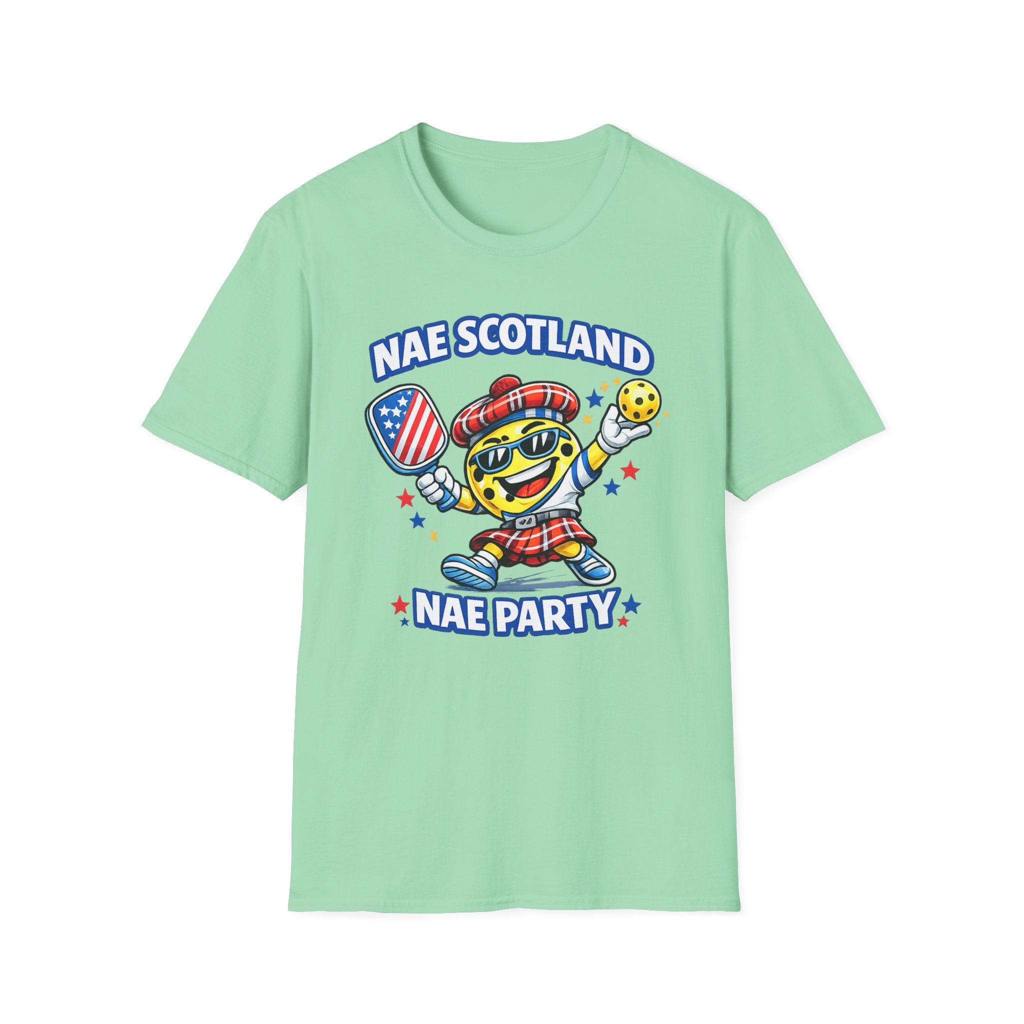 Copy of Nae Scotland, Nae Party – Tartan Pickleball Mascot T-Shirt