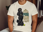 Black poodle wearing crown and necklace, with text "Too Posh To Fetch".