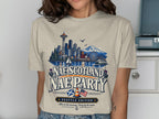 T-shirt with Seattle skyline, Mount Rainier, and text "Nae Scotland Nae Party Seattle Edition".