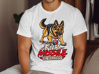 German Shepherd with a ball and text "Fur Missile On Standby".