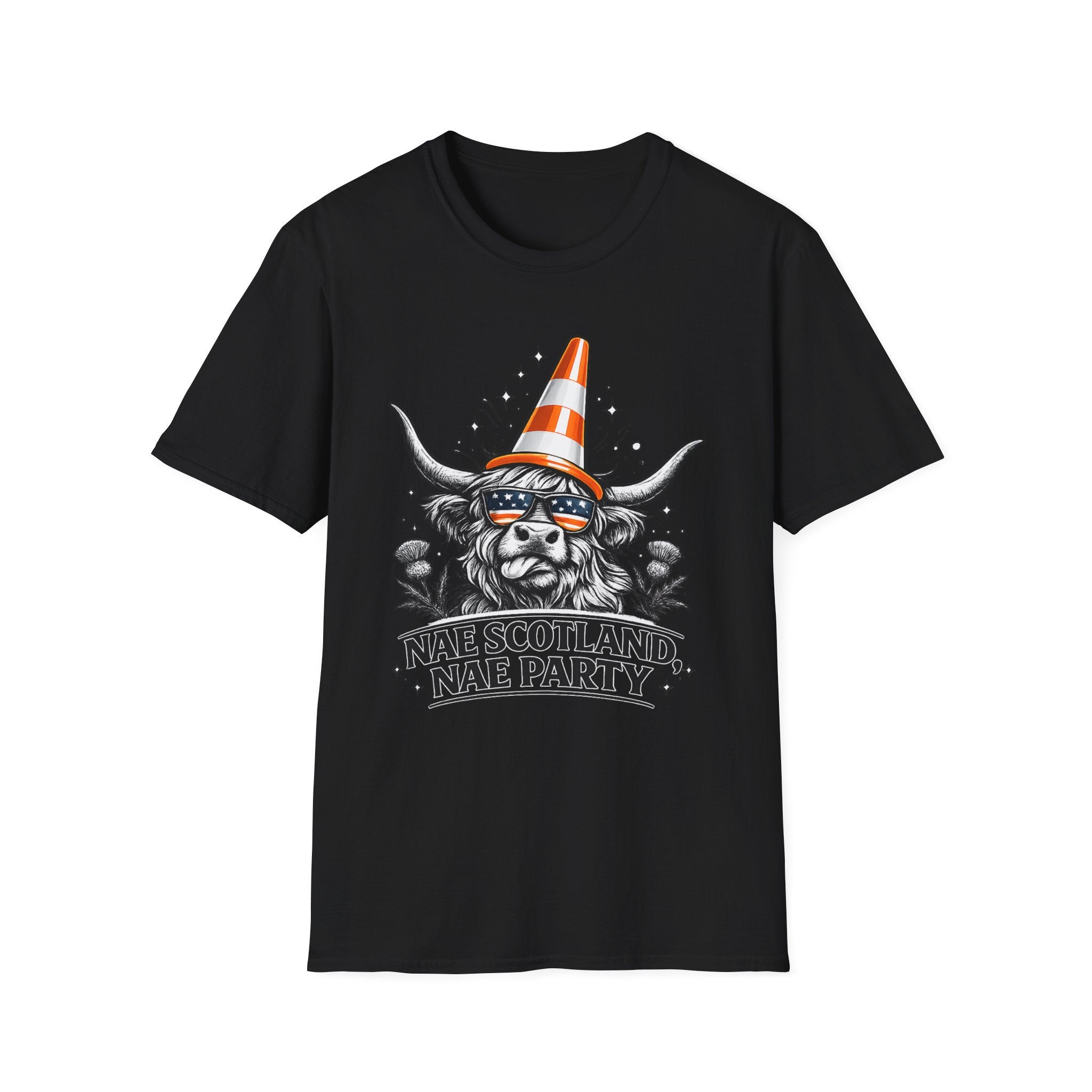 Nae Scotland, Nae Party – Highland Cow Cone T-Shirt