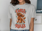 Light grey t-shirt with a graphic of a poodle and the text "Curls Before Rules".