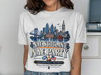 White t-shirt with Philadelphia skyline, "Nae Scotland Nae Party" text, and flags.