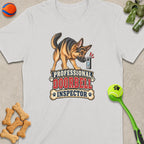 German Shepherd with doorbell graphic saying "Professional Doorbell Inspector."