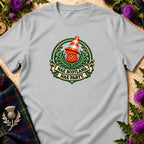 A grey t-shirt featuring a green and orange crest with the text NAE SCOTLAND NAE PARTY.
