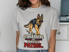 German Shepherd K9 with text "Sit Happens. I Prefer Patrol."