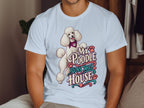 White t-shirt with graphic of poodle and text "My Poodle Runs This House".