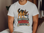 German Shepherd looking at doorbell with text "Professional Doorbell Inspector".