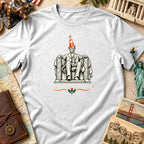 A white t-shirt featuring a graphic of Abraham Lincoln wearing a traffic cone, with the text Nae Scotland, Nae Party.
