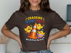 T-shirt with chicks around a traffic cone, reading "Cracking Good Party".