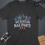 T-shirt with Chicago skyline graphic and text "Nae Scotland Nae Party".