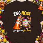 Two rabbits steal a colorful egg, with "Egg Heist" and "Nae Scotland, Nae Party" text.
