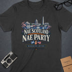 T-shirt with Washington landmarks, "Nae Scotland Nae Party" text, and flags.