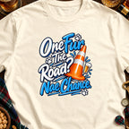 Cream t-shirt with "One Fur The Road? Nae Chance" text and traffic cone graphic.