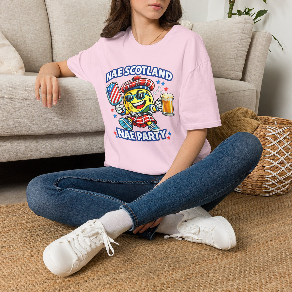 Nae Scotland, Nae Party – Tartan Pickleball Mascot T-Shirt