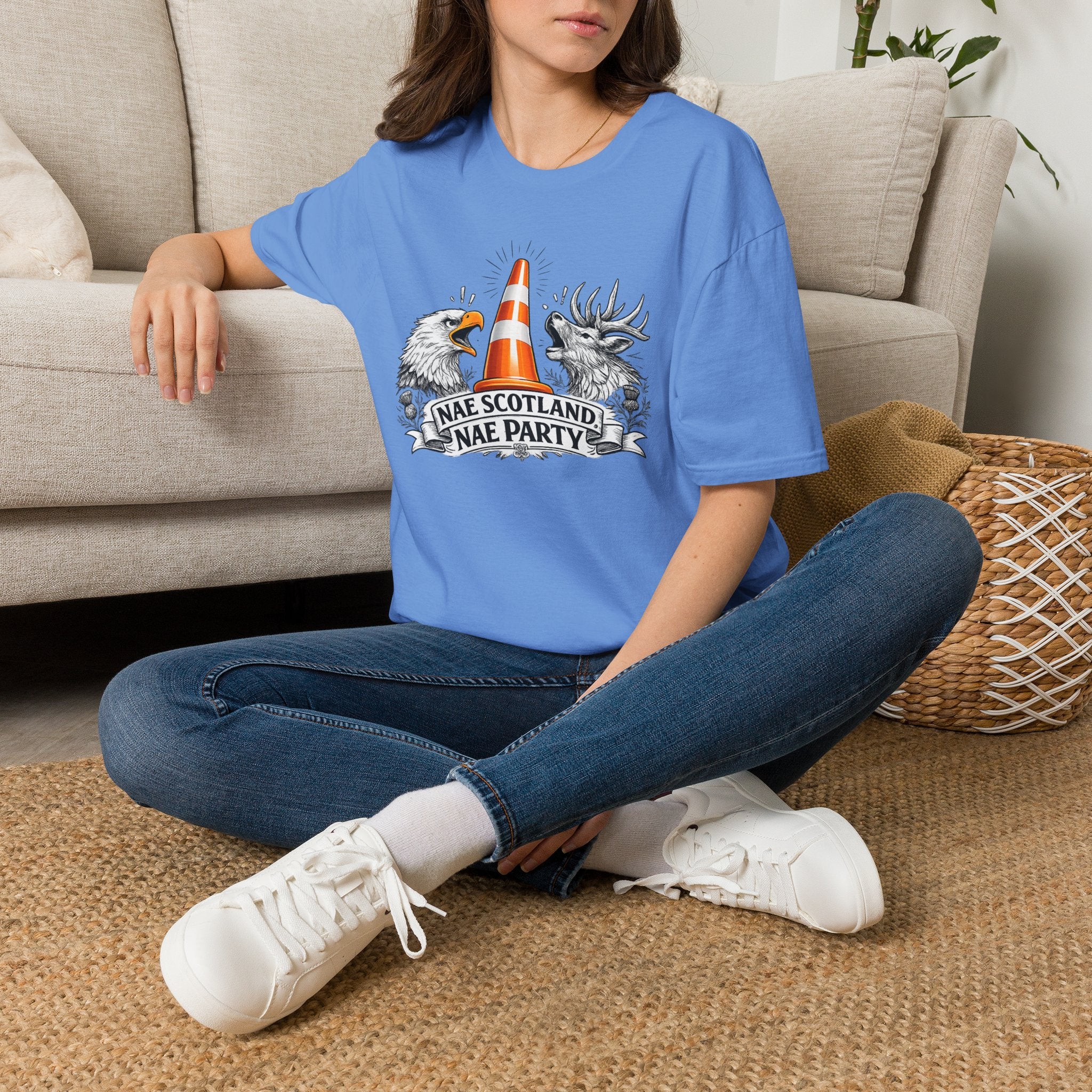 Nae Scotland, Nae Party – Eagle & Highland Stag Cone T-Shirt