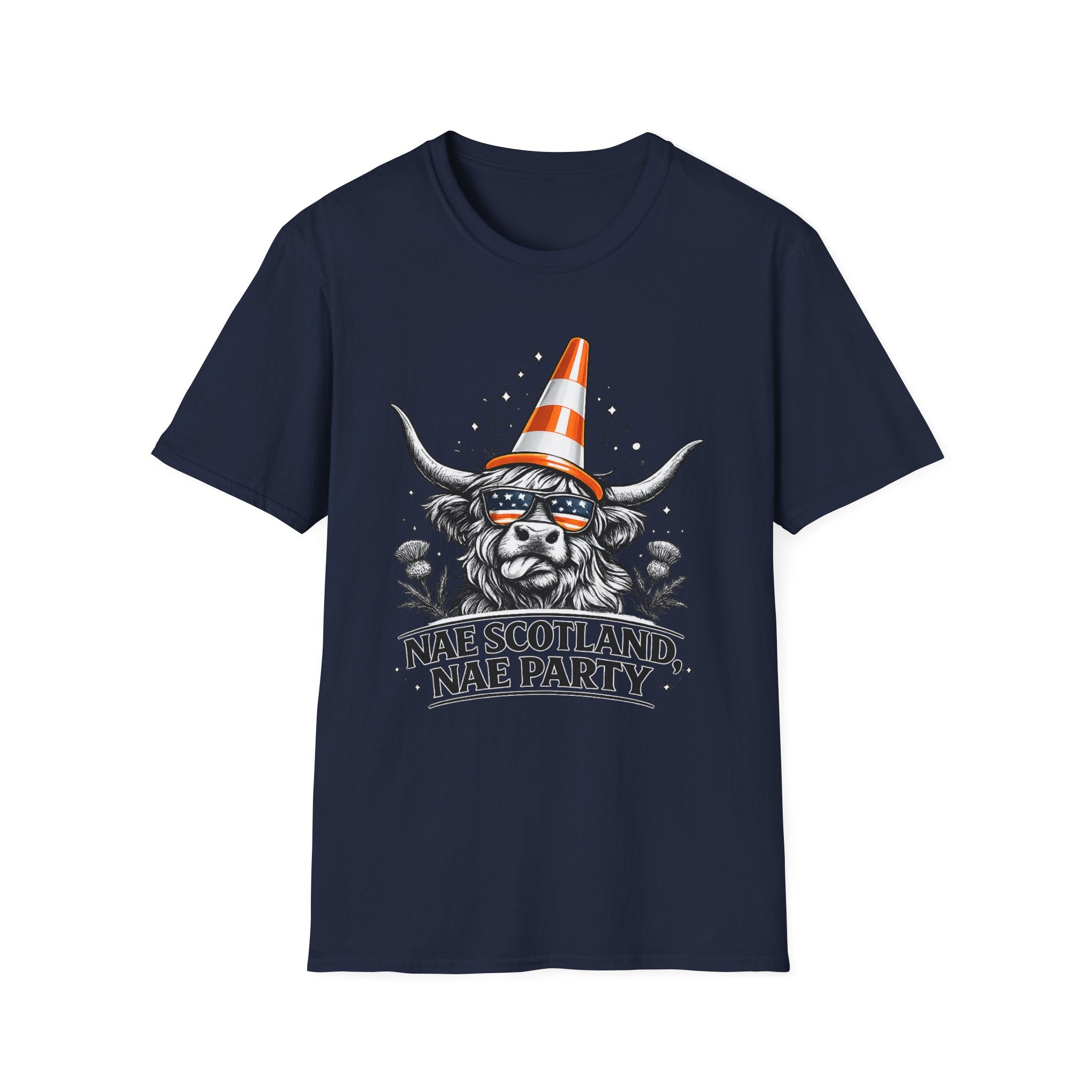 Nae Scotland, Nae Party – Highland Cow Cone T-Shirt