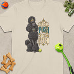 Black poodle in crown and jewels with text "Too Posh To Fetch".