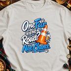 Cream t-shirt with "One Fur The Road? Nae Chance." text and orange cone.