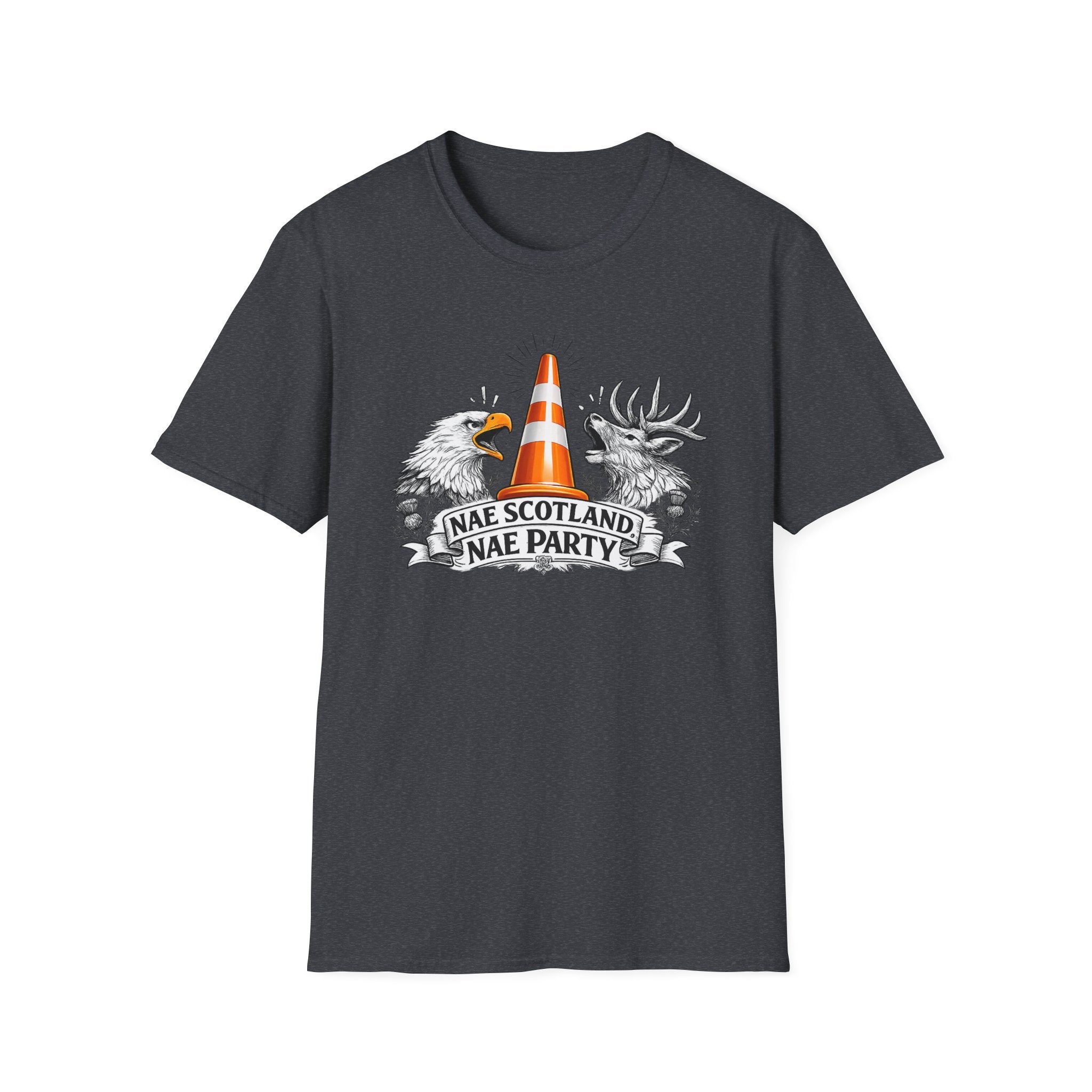 Nae Scotland, Nae Party – Eagle & Highland Stag Cone T-Shirt