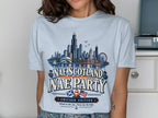 T-shirt with Chicago skyline, Scottish and American flags, "Nae Scotland Nae Party".
