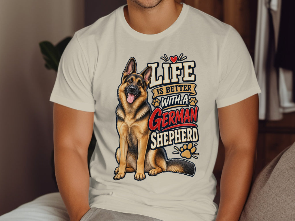 German Shepherd dog graphic with text "Life is better with a German Shepherd."