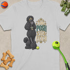 Black poodle wearing crown and jewelry with text "Too Posh To Fetch".