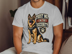 German Shepherd in security vest with text "Trust me, I'm the security".