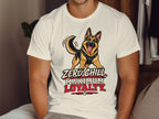 German Shepherd graphic with text "Zero Chill Maximum Loyalty" on a t-shirt.