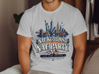 White t-shirt with New York skyline graphic and "Nae Scotland Nae Party" text.