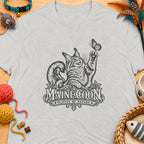 Maine Coon cat with butterfly graphic and text "MAINE COON PLAYFUL BY NATURE".