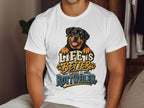 White t-shirt with Rottweiler graphic and text: Life is Better with a Rottweiler.