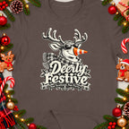 Reindeer graphic with "Deerly Festive" and "Nae Scotland, Nae Party" text.