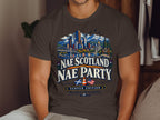 T-shirt with Denver skyline, mountains, Scottish and US flags, and text.