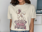 Cream t-shirt with a white poodle graphic and "Poodle Hair Don't Care" text.