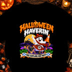 Ghost in Scottish kilt and tartan scarf with Halloween Havering text.