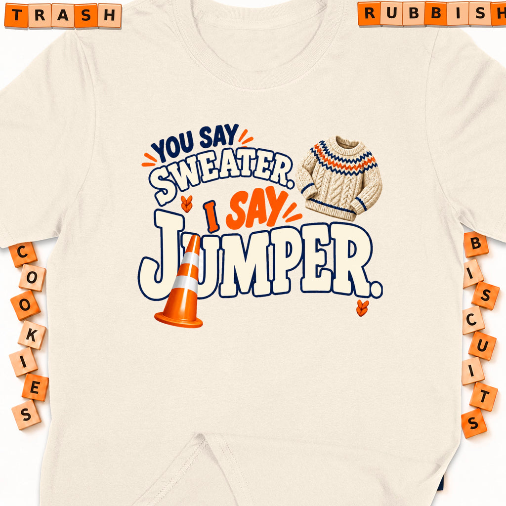 You say sweater, I say jumper with traffic cone graphic.