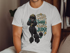 White t-shirt with black poodle wearing crown and jewelry, text "Classy, Sassy & Slightly Judgy".