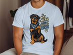 Rottweiler with bandana and text "Not Mean. Just Selectively Friendly."