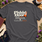 A dark gray crewneck t-shirt featuring humorous Scottish slang text and a traffic cone graphic.