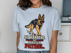 German Shepherd K9 with text "Sit Happens, I Prefer Patrol"