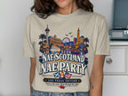 T-shirt with Las Vegas skyline and text "Nae Scotland Nae Party".